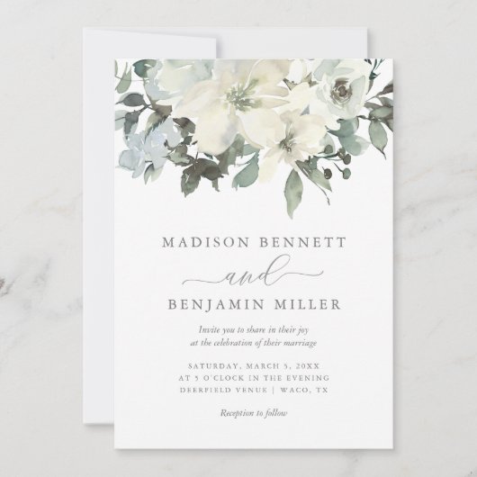 Elegant Ivory and Sage Floral Greenery Wedding Kaart (Voorkant)