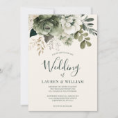Elegant Ivory and Sage Floral Greenery Wedding Kaart (Voorkant)