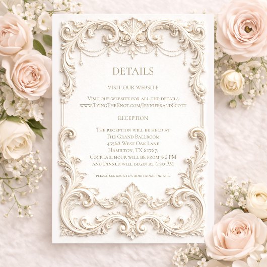 Elegant Ivory Baroque Wedding Enclosure Card Informatiekaartje
