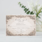 Elegant Ivory Baroque Wedding Response Card RSVP Kaartje (Staand voorkant)