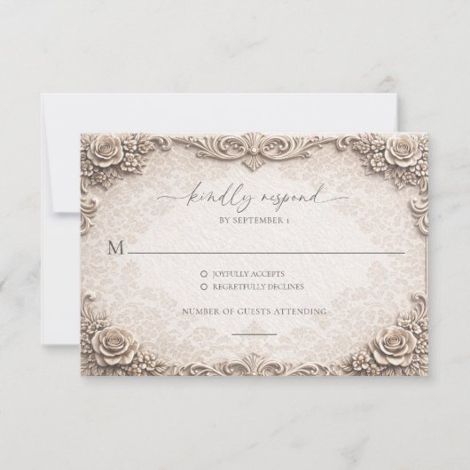 Elegant Ivory Baroque Wedding RSVP Response Card (Voorkant)