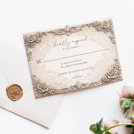 Elegant Ivory Baroque Wedding RSVP Response Card Kaartje