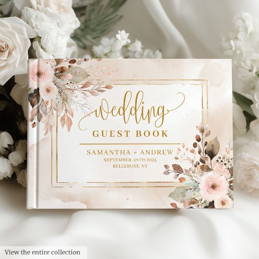 Elegant Ivory Beige Gold Boho Wedding Guest Book Gastenboek