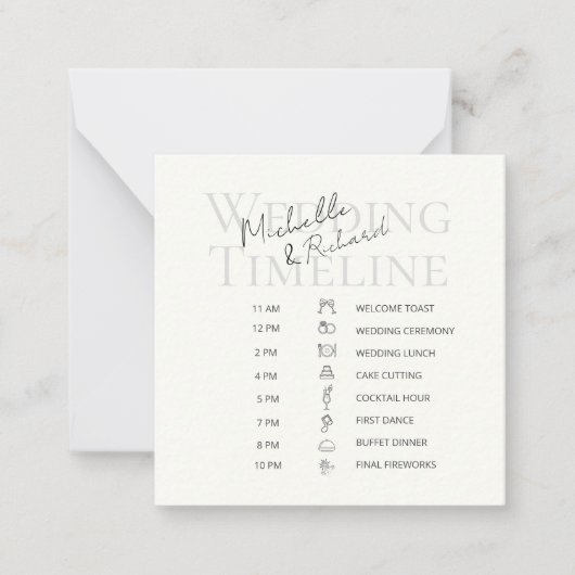 Elegant Ivory Bold Script Wedding Timeline Program Notitiekaartje (Voorkant)