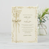 Elegant Ivory Bow and Botanical Floral Wedding Kaart (Staand voorkant)