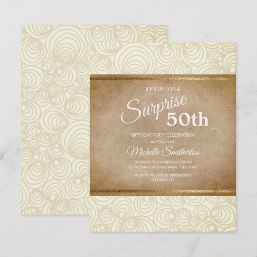 Elegant Ivory Brown Gold 50e verjaardag Kaart (Voorkant / Achterkant)