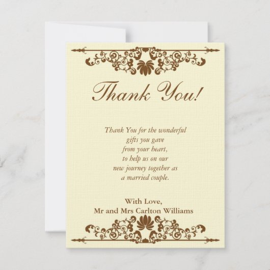 Elegant Ivory/bruin Wedding Flat Hartelijk dank Kaart (Voorkant)