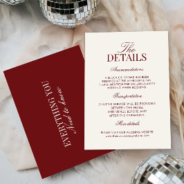 Elegant Ivory Burgundy Wedding  Informatiekaartje