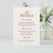 Elegant Ivory Burgundy Wedding  Informatiekaartje (Staand voorkant)