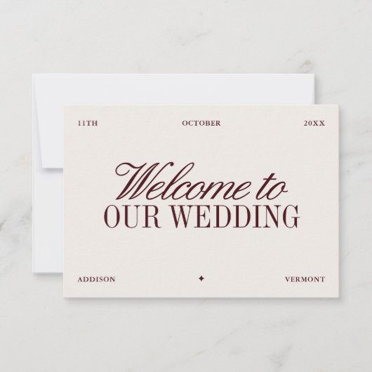 Elegant Ivory & Burgundy Wedding Welcome Card Kaart (Voorkant)