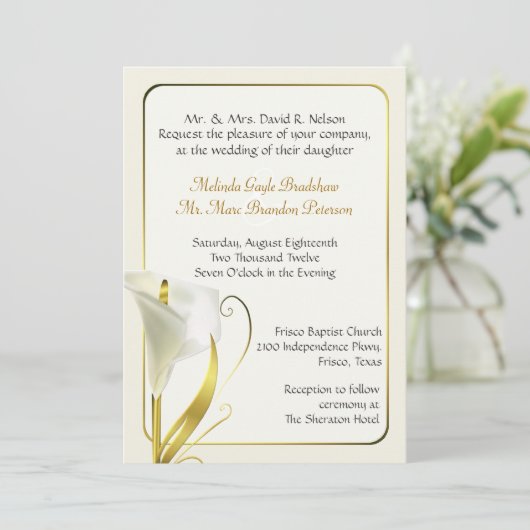 Elegant Ivory Calla Lily Wedding Uitnodiging (Staand voorkant)