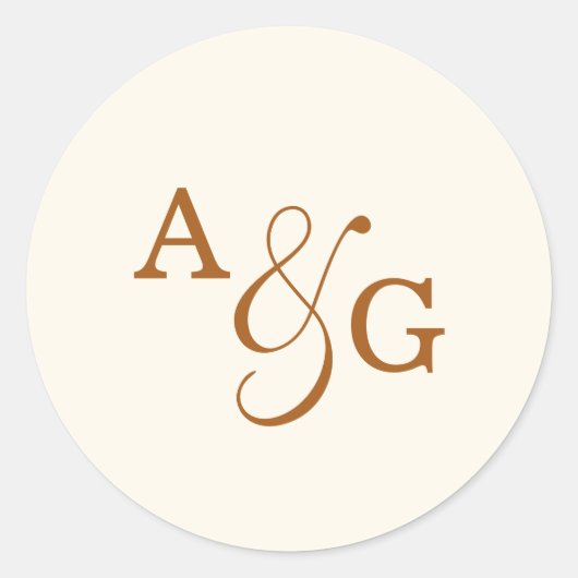 Elegant Ivory Copper Ampersand Monogram Weddenscha Ronde Sticker (Voorkant)