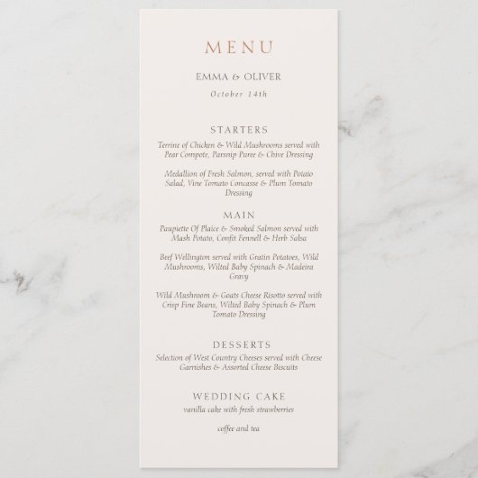Elegant Ivory Copper Script Double Side Wedding  Menu (Voorkant)