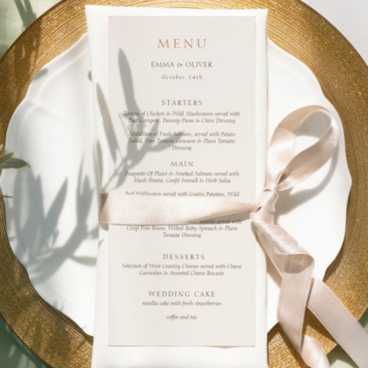 Elegant Ivory Copper Script Double Side Wedding  Menu