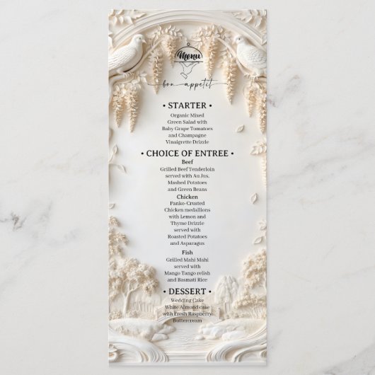 Elegant Ivory Cream Faux Sculpted Fine Art Menu (Voorkant)