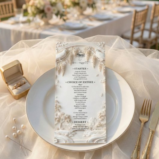 Elegant Ivory Cream Faux Sculpted Fine Art Menu