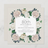 Elegant  Ivory Cream Floral 80ste verjaardag Kaart (Voorkant / Achterkant)