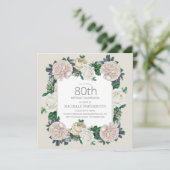 Elegant  Ivory Cream Floral 80ste verjaardag Kaart (Staand voorkant)