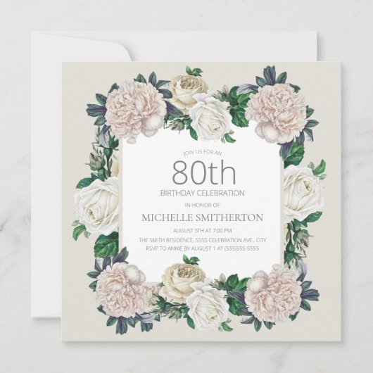 Elegant  Ivory Cream Floral 80ste verjaardag Kaart (Voorkant)