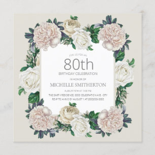 Elegant  Ivory Cream Floral 80ste verjaardag Kaart