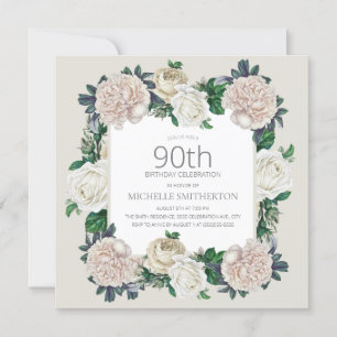 Elegant  Ivory Cream Floral 90e verjaardag Kaart