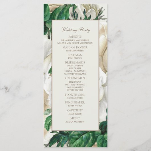 Elegant Ivory Cream Floral Wedding Programme Programmakaart (Achterkant)