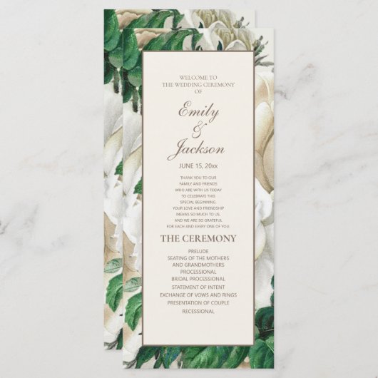 Elegant Ivory Cream  Floral Wedding Programme Programmakaart (Voorkant / Achterkant)