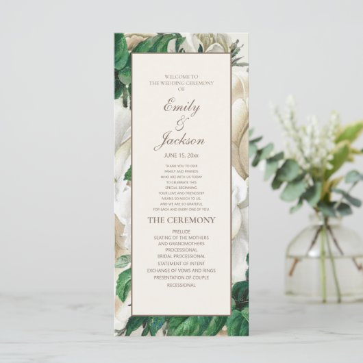 Elegant Ivory Cream  Floral Wedding Programme Programmakaart (Staand voorkant)