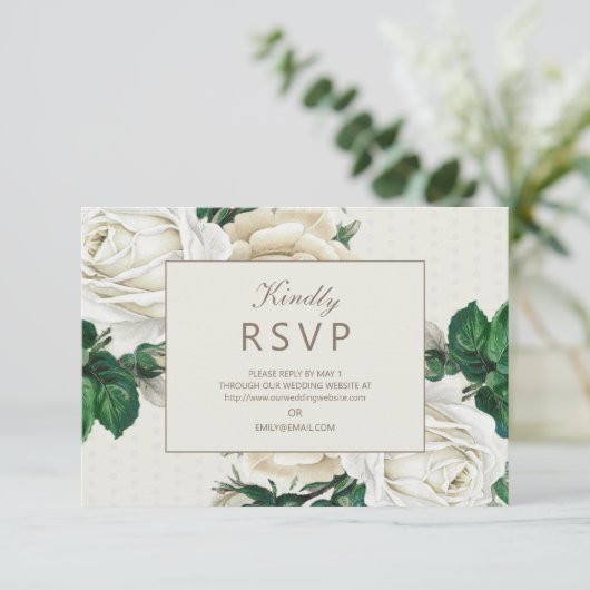 Elegant Ivory Cream Floral Wedding RSVP (Staand voorkant)