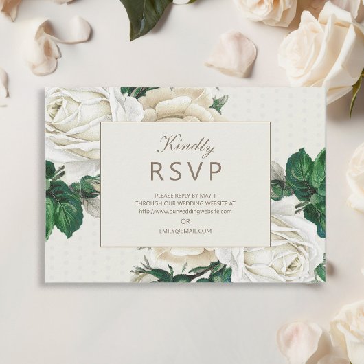 Elegant Ivory Cream Floral Wedding RSVP Kaartje