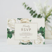 Elegant Ivory Cream Floral Wedding RSVP Kaartje (Staand voorkant)