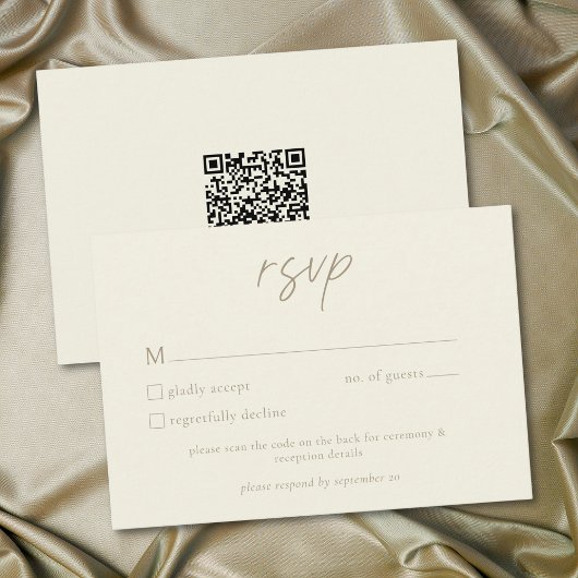 Elegant Ivory Cream Minimalist Wedding QR Code RSVP Kaartje