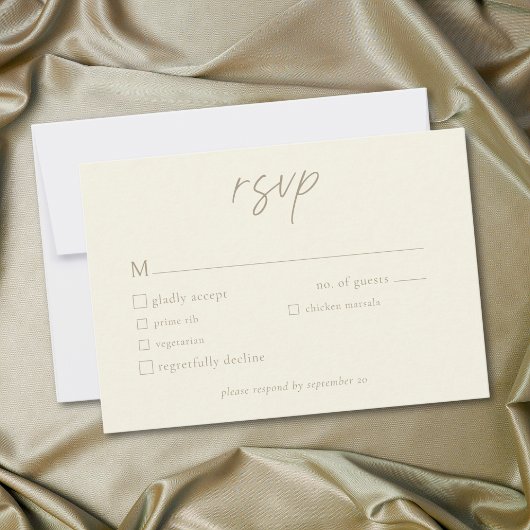 Elegant Ivory Cream Minimalist Wedding RSVP Kaartje
