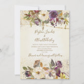 Elegant Ivory Cream Paarse Floral Glitter Wedding Kaart (Voorkant)