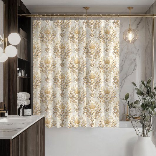 Elegant Ivory Curtain Victorian Damask Bath Accent Douchegordijn