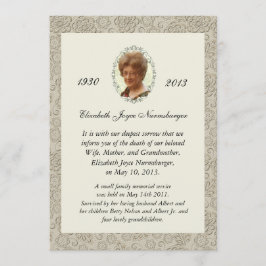Elegant Ivory Damask Foto Death Announement Aankondiging
