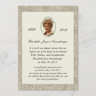 Elegant Ivory Damask Foto Death Announement Aankondiging