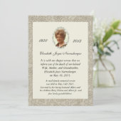 Elegant Ivory Damask Foto Death Announement Aankondiging (Staand voorkant)
