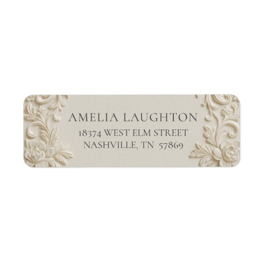Elegant Ivory Embossed Wedding Etiket (Voorkant)