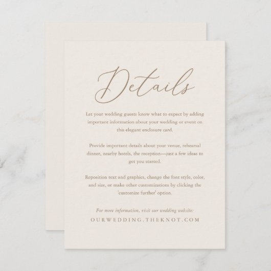 Elegant Ivory en Gold Calligraphy Wedding Details Informatiekaartje (Voorkant / Achterkant)
