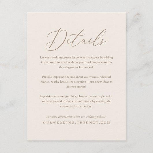 Elegant Ivory en Gold Calligraphy Wedding Details Informatiekaartje (Voorkant)