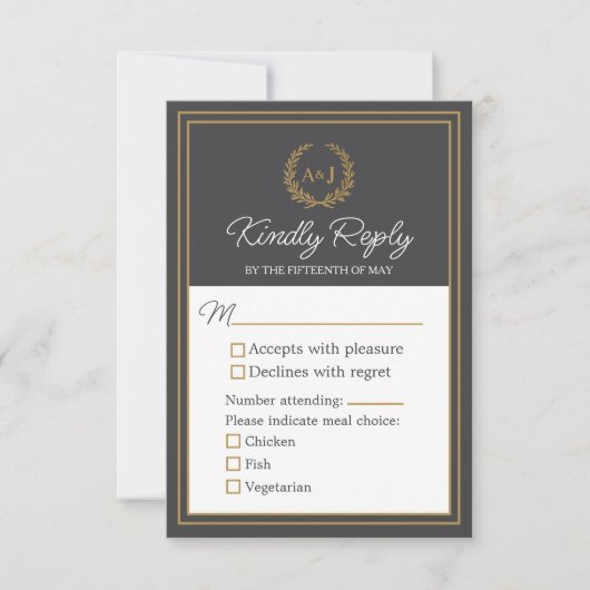 Elegant Ivory Faux Gold 3 Meal Choices Wedding  RSVP Kaartje (Voorkant)