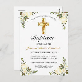 Elegant Ivory Floral Baby Baptisme Briefkaart