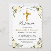 Elegant Ivory Floral Baby Baptisme Kaart (Voorkant)