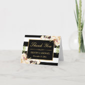 Elegant Ivory Floral Black White Stripes Bedankkaart (Voorkant)
