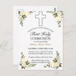 Elegant Ivory Floral Briefkaart eerste Heilige Com