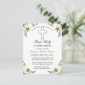 Elegant Ivory Floral Briefkaart eerste Heilige Com (Staand voorkant)