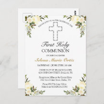 Elegant Ivory Floral Briefkaart eerste Heilige Com