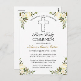 Elegant Ivory Floral Briefkaart eerste Heilige Com