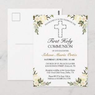 Elegant Ivory Floral Briefkaart eerste Heilige Com